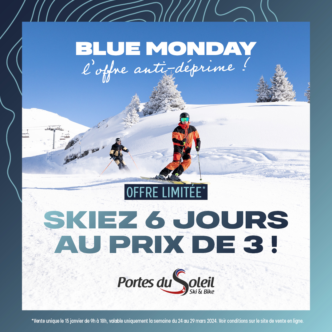 Skieurs avec le titre du forfait Forfait Blue Monday